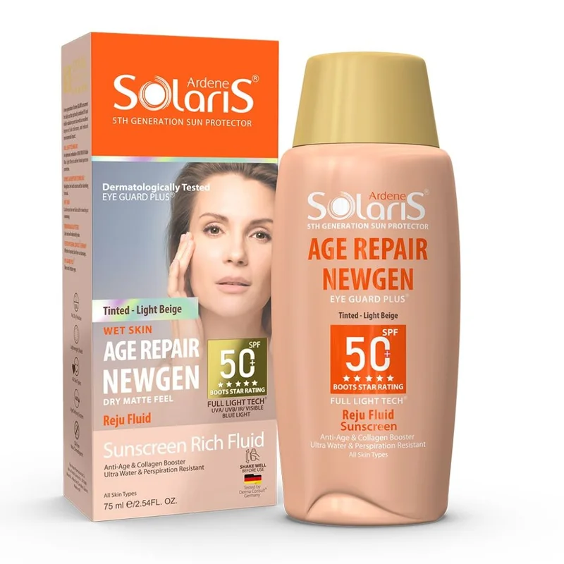 ضد آفتاب آردن سولاریس SPF50 فلوئیدی Age Repair Newgen بژ روشن