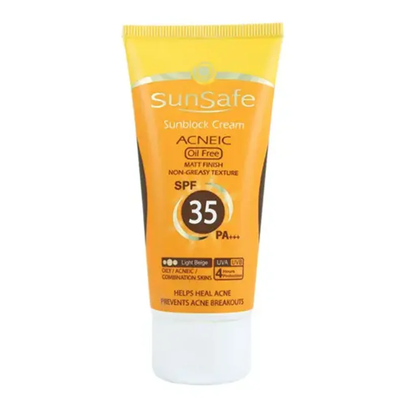 کرم ضد آفتاب رنگی سان سیف فاقد چربی SPF35 رنگ بژ روشن
