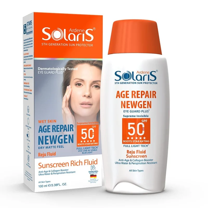 ضد آفتاب بی رنگ آردن سولاریس SPF50 فلوئیدی Age Repair Newgen