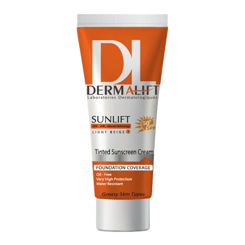 کرم ضد آفتاب رنگی درمالیفت SPF50 پوست چرب رنگ بژ روشن کد 01