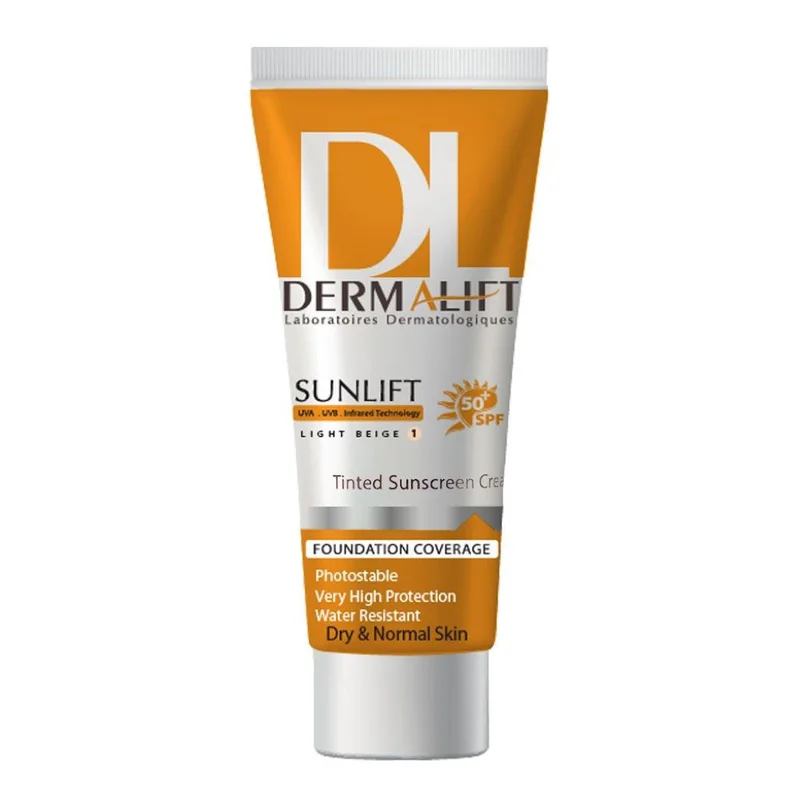 کرم ضد آفتاب رنگی درمالیفت SPF50 پوست خشک و معمولی رنگ بژ روشن کد 01