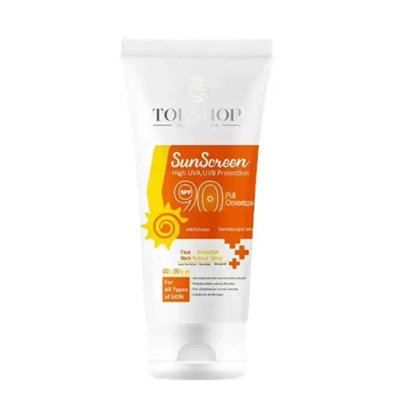 کرم ضد آفتاب تاپ شاپ بی رنگ SPF90 انواع پوست 50 میل