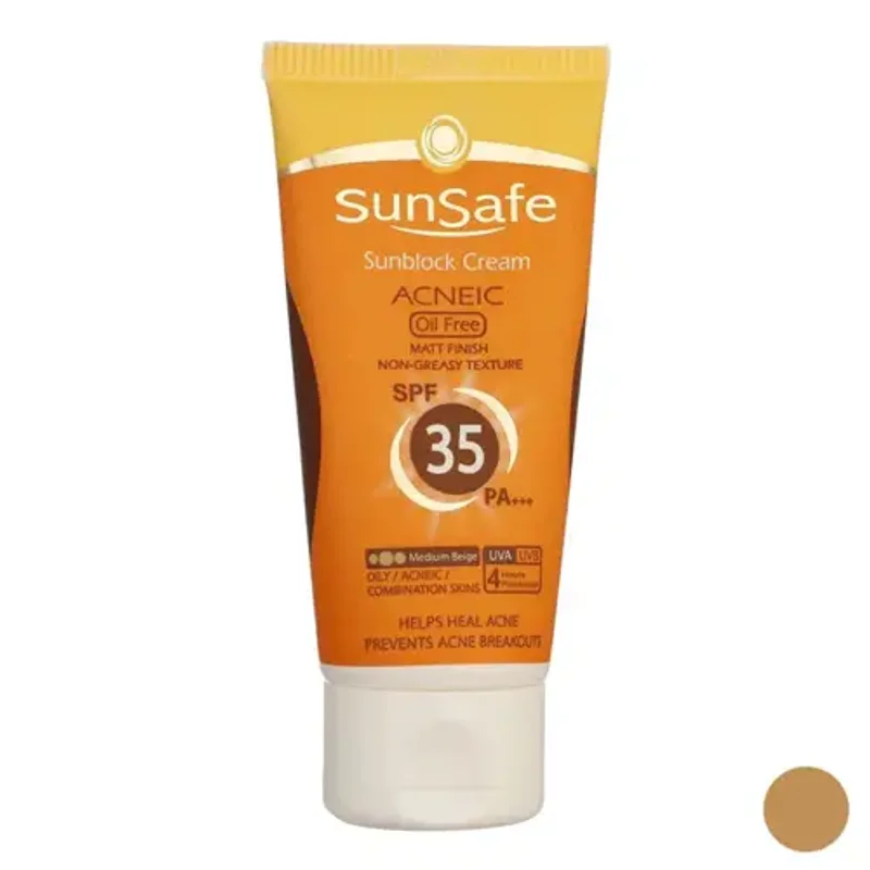 کرم ضد آفتاب رنگی سان سیف فاقد چربی SPF35 رنگ بژ متوسط