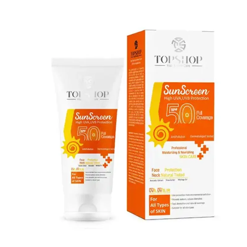 کرم ضد آفتاب بی رنگ تاپ شاپ SPF50 مناسب انواع پوست 50ml